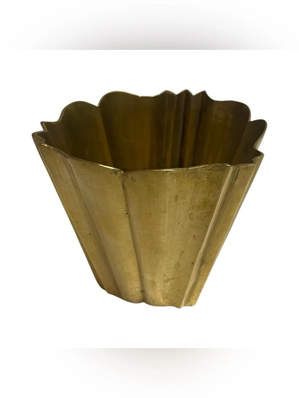 Vintage Solid Brass Vase Planter Scalloped Tulip Mid Century Modern Small 4 Inch